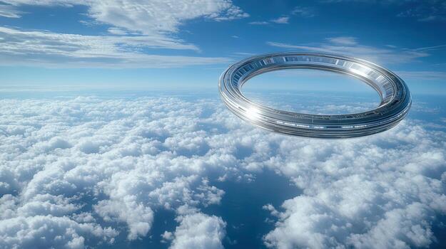 A ring floating in the sky above clouds photo