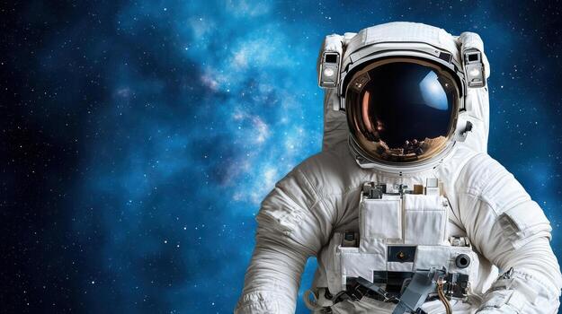 An astronaut in space with a blue background photo