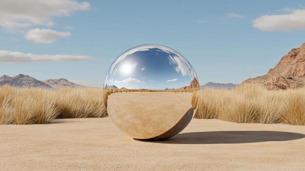 A large mirror in the middle of a desert photo