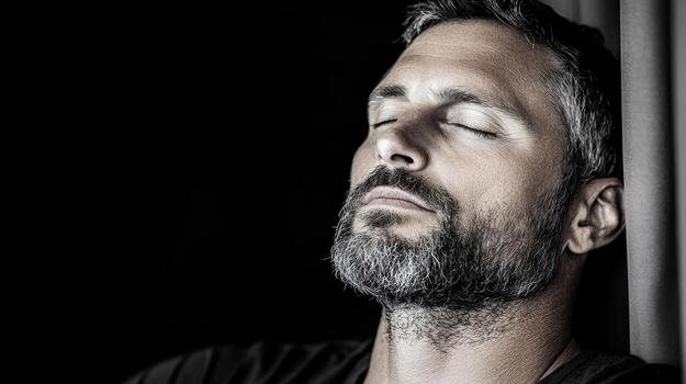 un hombre con un barba y un barba es dormido foto