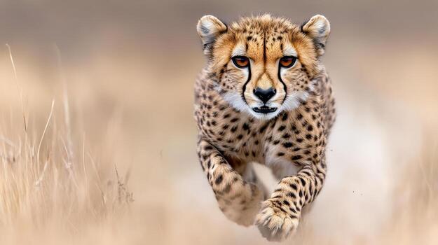 A cheetah running through the grass photo