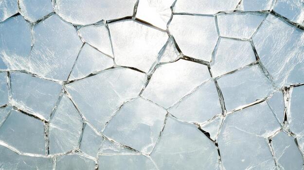 A broken window with a blue sky in the background photo