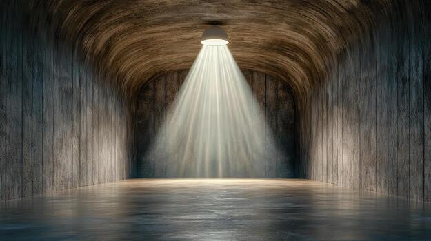 A light shining through a tunnel in a dark room photo