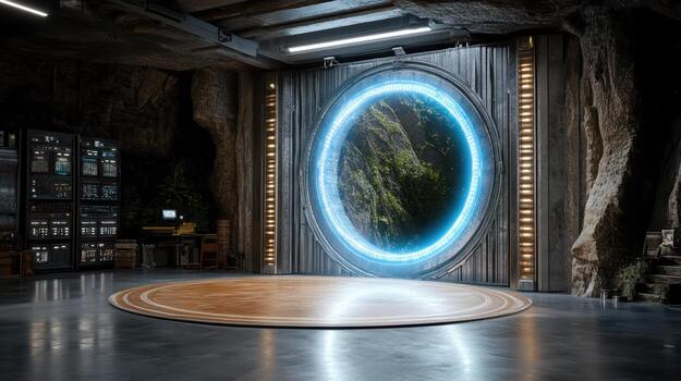 A large circular room with a circular light in it photo