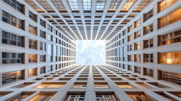 The sky is above the building in this photo