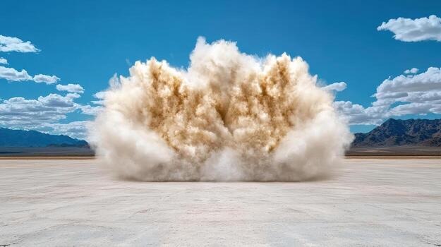 un grande explosión en el Desierto con un nube de polvo foto