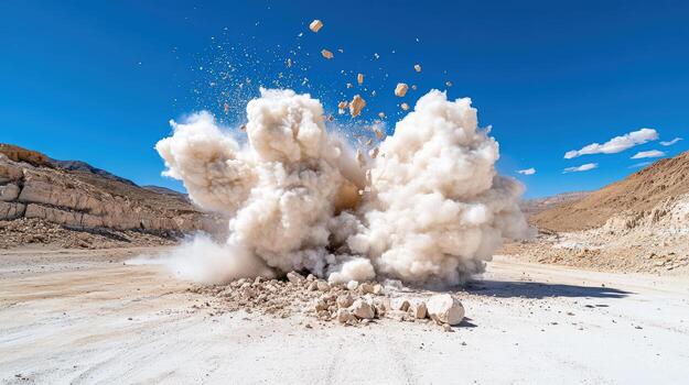 A large explosion is blowing up in the desert photo
