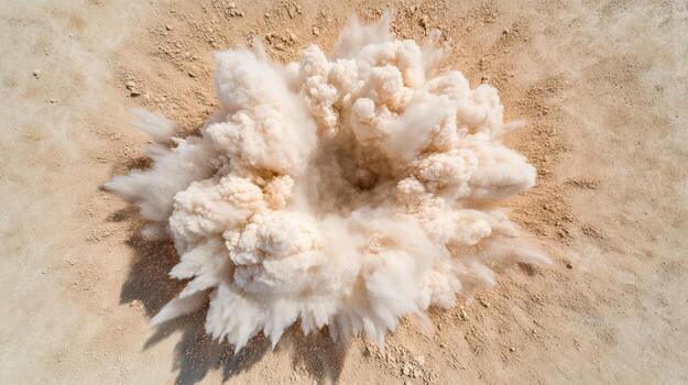 An aerial view of a white cloud of dust photo