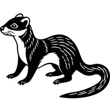 A black and white illustration of a weasel Flat Minimal Abstract Form vector