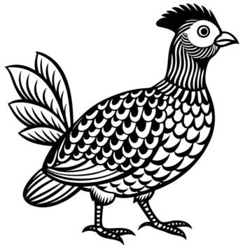 A black and white drawing of a pheasant Minimal Flat Abstract Icon with White Background vector