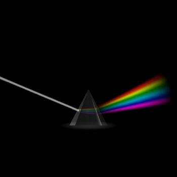 Prism. Colorful Light Rays. Ray Rainbow Spectrum Dispersion. Optical Effect in Triangle Glass. Educational Physics Refraction. Laser Show. vector