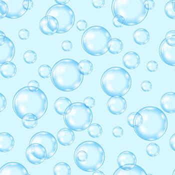 Circle Soap Bubbles Pattern on Blue Background. Seamless Texture. vector