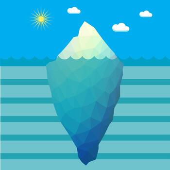 Abstract Geometric Low Poly Iceberg on Water Background. Underwater View. vector