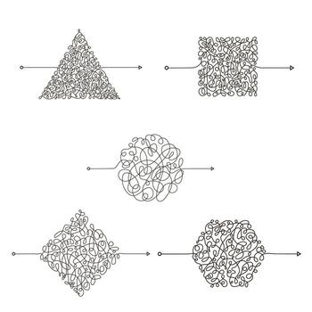 caótico garabatear. hilo pista nudo. insano sucio línea. Complicado pista camino colocar. enredado Escribiendo camino. difícil proceso. vector