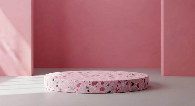 3D Render Terrazzo Podium on a Natural Rock Base photo