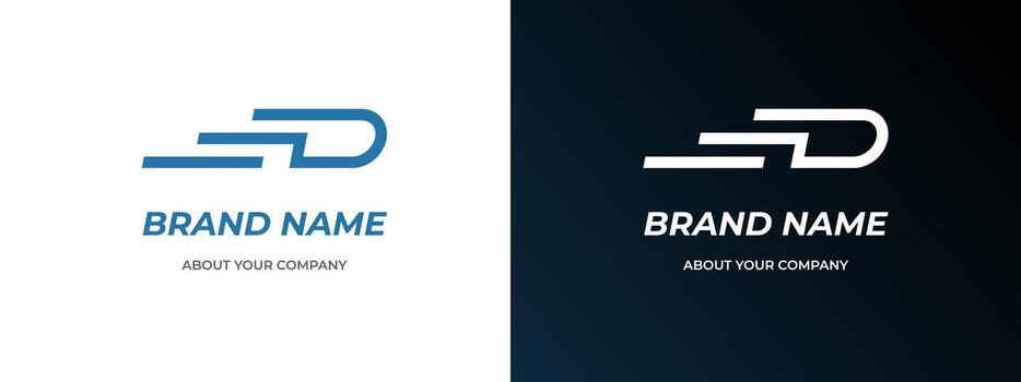 Abstract letter D logo with fast motion lines and dynamic arrow effect. Modern digital symbol for tech startup, delivery service, mobile app, logistics brand or futuristic business identity. vector