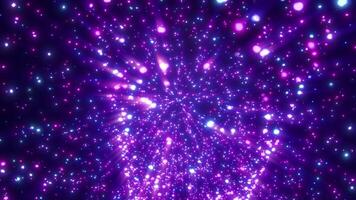 Sombrio roxa colorida abstrato fundo com cintilante espumante partículas e pontos do luz criando lindo bokeh e vôo Estrela efeito. desatado looping 4k . video