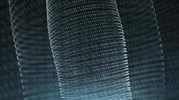 digital cylindrisk trogen ytor tillverkad av partiklar och lysande prickar med Vinka energi. stor data visualisering, trogen och digital bakgrund, 3d, 4k, sömlös slinga video