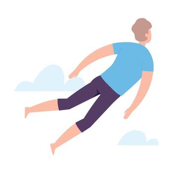 Man flying in the air with clouds behind him vector