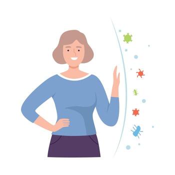 A woman is standing in front of a wall with a number of bugs on it vector