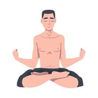 joven hombre con las piernas cruzadas sentado en padmasana o loto posición ilustración vector