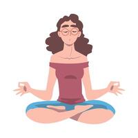 hembra con cerrado ojos y cruzado piernas sentado en loto posición practicando yoga ilustración vector