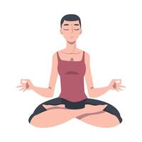 meditativo hembra comprometido en pranayama práctica sentado en loto posición ilustración vector