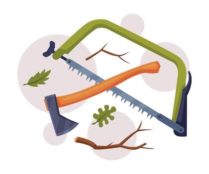 panel Sierra con dentado espada y hacha con de madera encargarse de como madera el cortar implementar composición vector