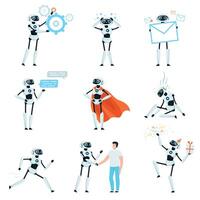 Robot characters set of different poses and actions vector