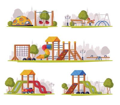 Playground set with playground equipment and playground set with playground equipment illustration vector