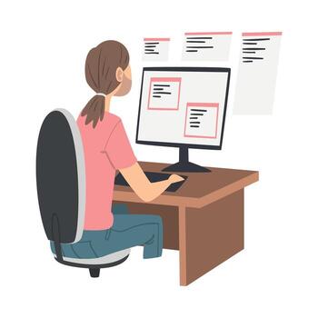 Man as Software Developer or Programmer Engaged in Coding in Server-side Framework on Computer Illustration vector