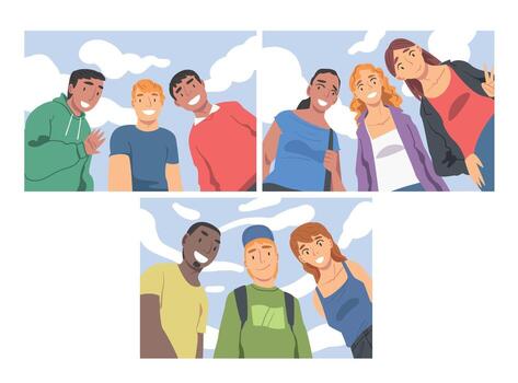 Group of People Characters Looking at Camera from Above Set vector