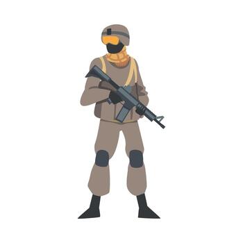 Man as Military Special Armed Force in Uniform and Rifle in Standing Pose Illustration vector