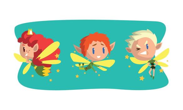 Three little fairy characters with different colors vector