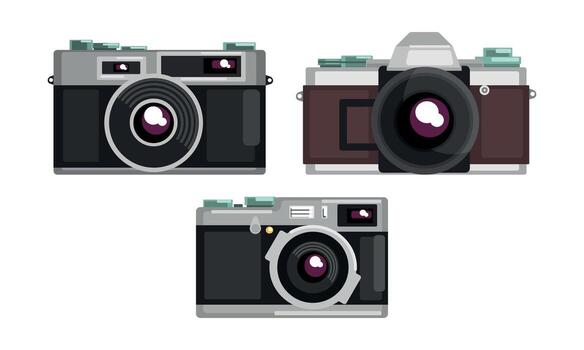 Three different types of cameras on a white background vector