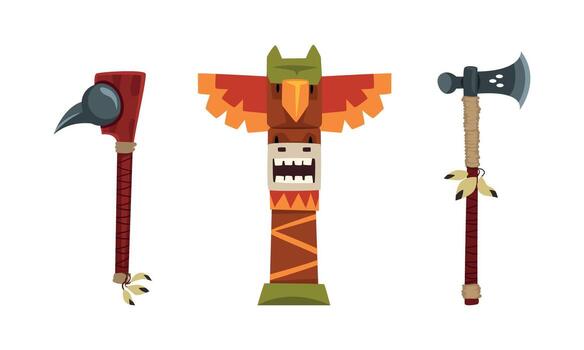 Authentic Items and Tools of Native American Indians Set vector