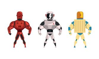 Robot Superhero Figures in Helmet and Armored Costume Set vector