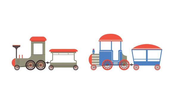 A set of three different trains on a white background vector