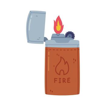 Steel Lighter in Leather Case as Portable Device for Igniting Cigarette and Generating Flame Illustration vector