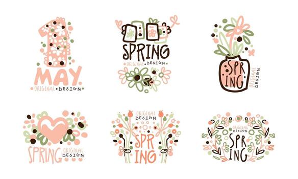 Tender Spring Labels and Logos with Original Design Set vector