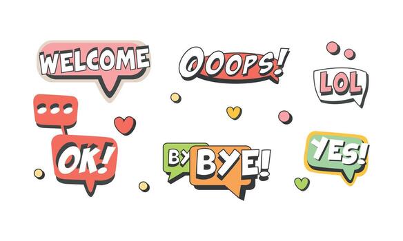 Speech Bubbles with Short Messages as Comic Element Set vector
