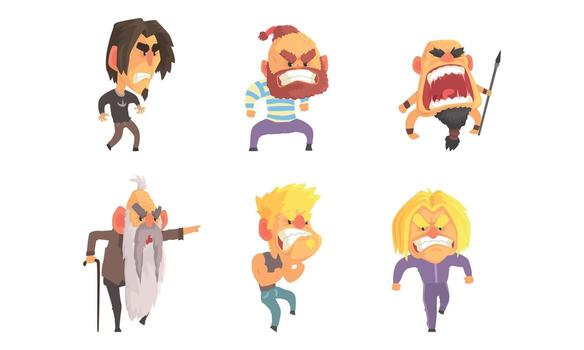 Angry and Exasperated Man Character Shouting and Yelling Set vector