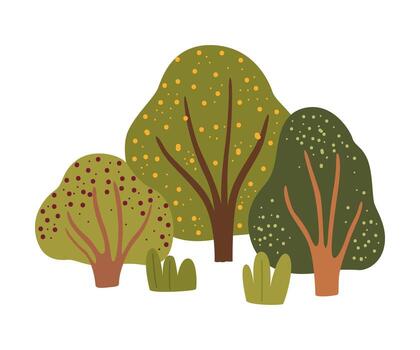 Three trees with leaves and grass in the background vector