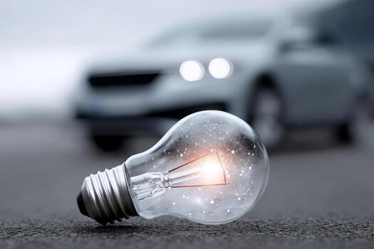 Light bulb symbolizes innovation with a car inside photo