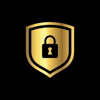 Modern Simple Gold Color shield padlock keyhole icon template vector