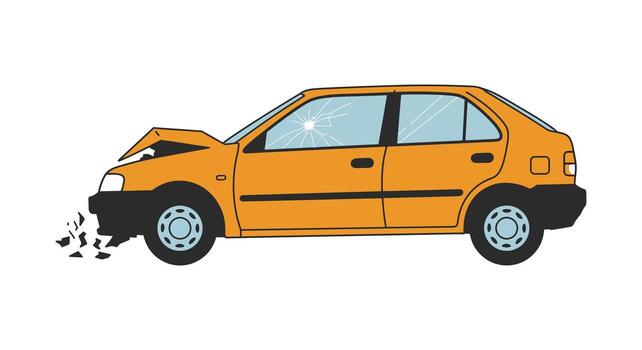An orange car with a broken windshield and a broken window vector