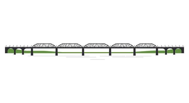 A drawing of a bridge with a train on it vector