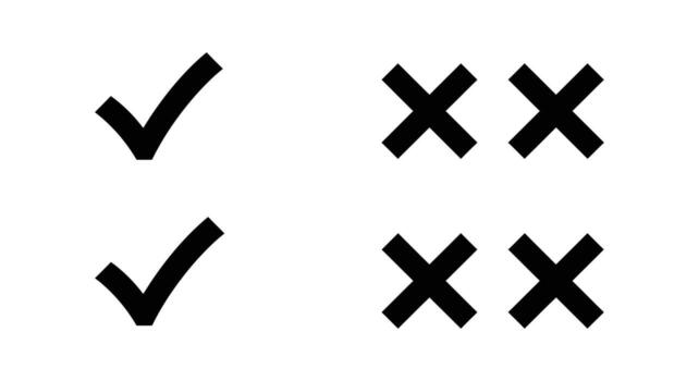 A set of four x's and a check mark vector