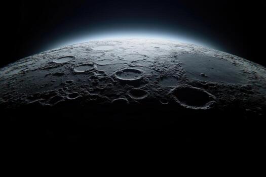 Hyper-realistic depiction of the Moon's curved surface with intricate details photo