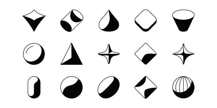 Collection of Modern Minimalist Geometric Shapes Black and White Abstract Icons for Branding, Design, and Web. vector